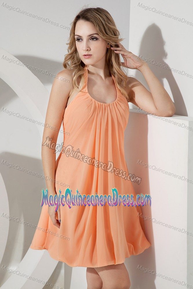 Halter Mini-length Chiffon Ruched 15 Dresses For Damas in Orange in Poulsbo