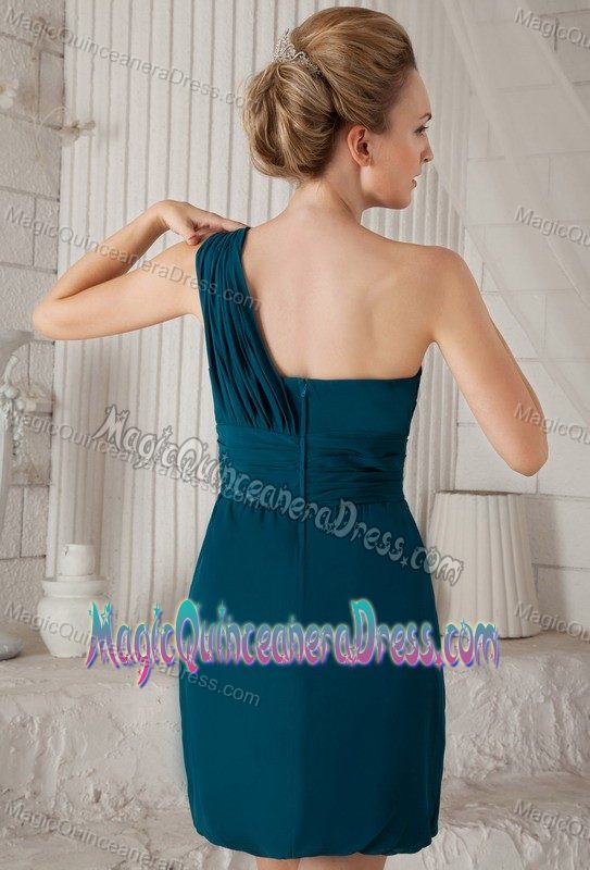 One Shoulder Mini-length Chiffon Party Dama Dresses in Turquoise in Kirkland