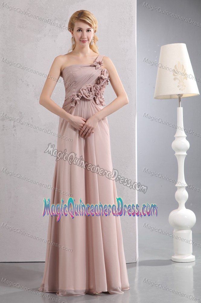 Light Pink One Shoulder Chiffon Dama Dress with Hand Made Flowers in Everett