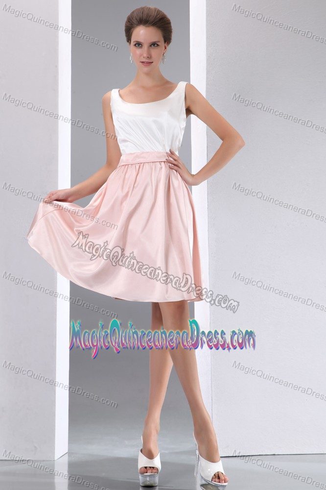 White and Pink Scoop Mini-length Taffeta Quince Dama Dresses in Lynnwood