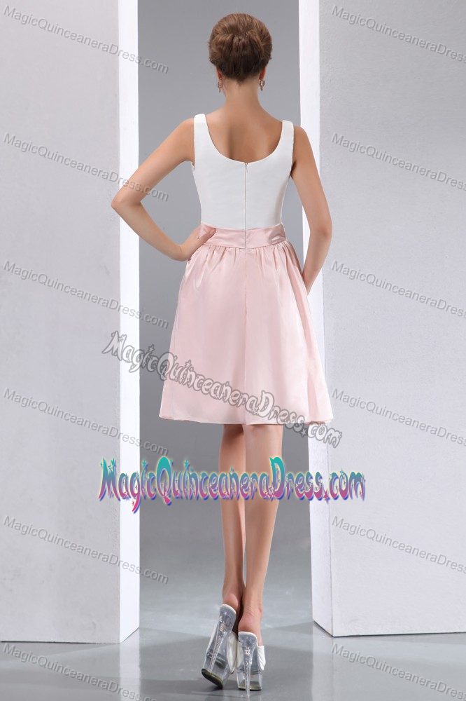 White and Pink Scoop Mini-length Taffeta Quince Dama Dresses in Lynnwood