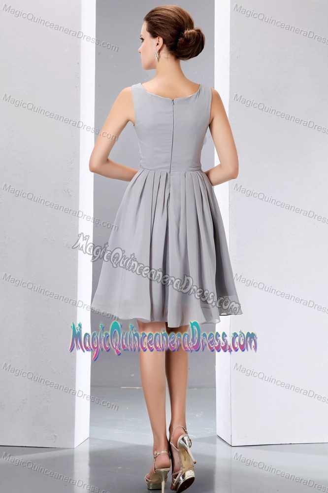 Pretty Grey Scoop Knee-length 15 Dresses For Damas in Chiffon with Ruches