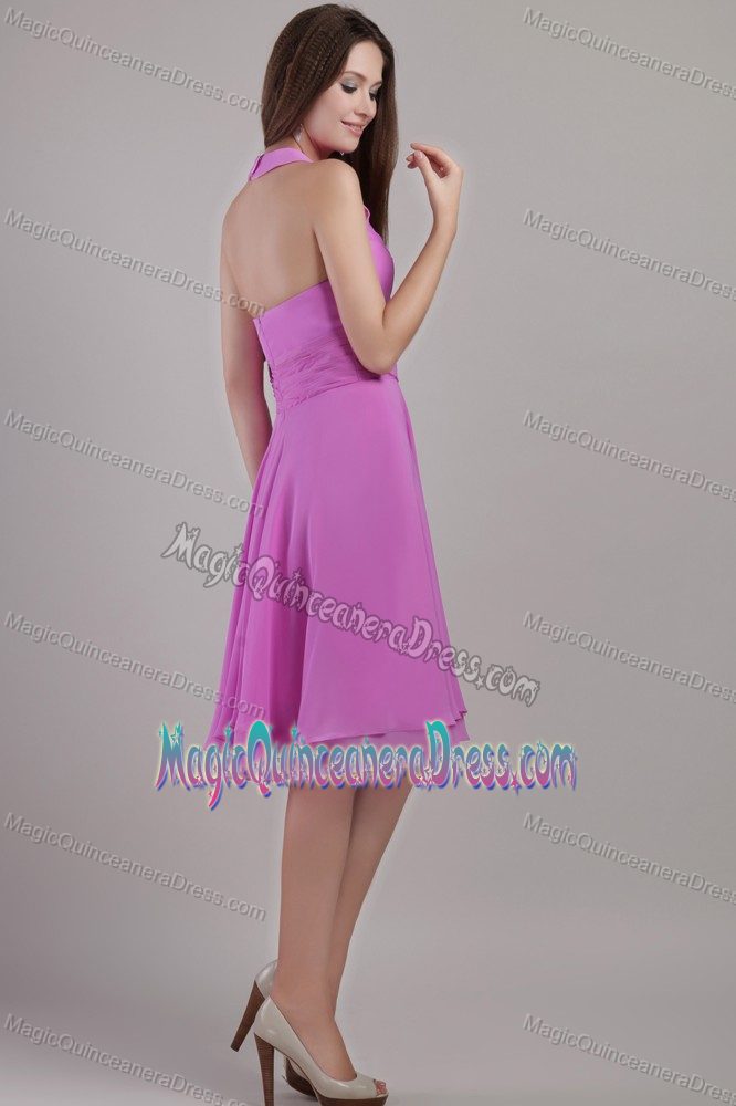 Halter Top Knee-length Chiffon Quinceanera Dama Dress in Lavender in Bothell