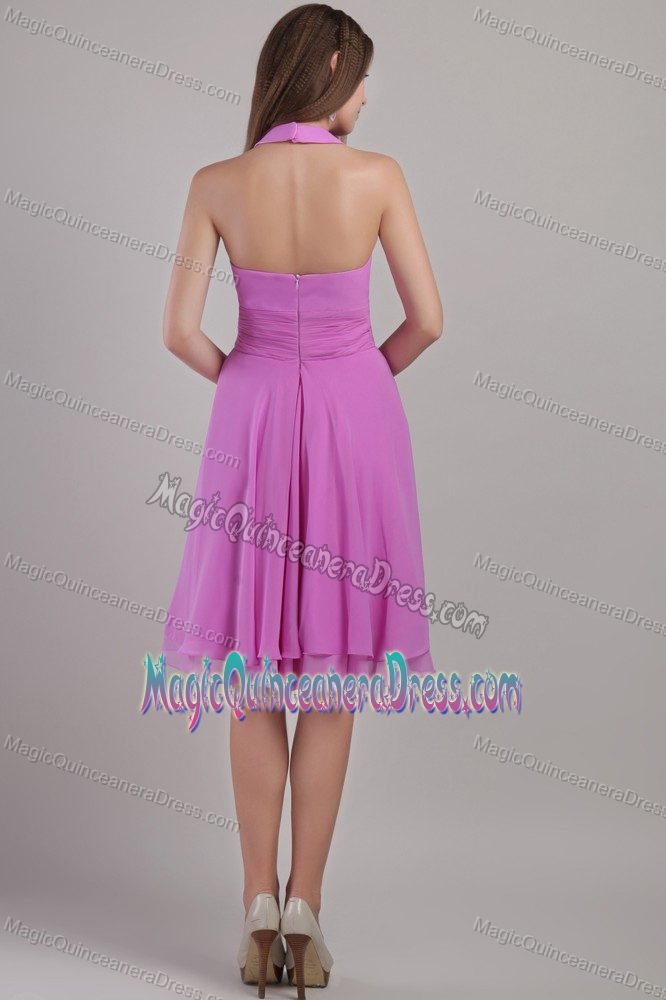 Halter Top Knee-length Chiffon Quinceanera Dama Dress in Lavender in Bothell