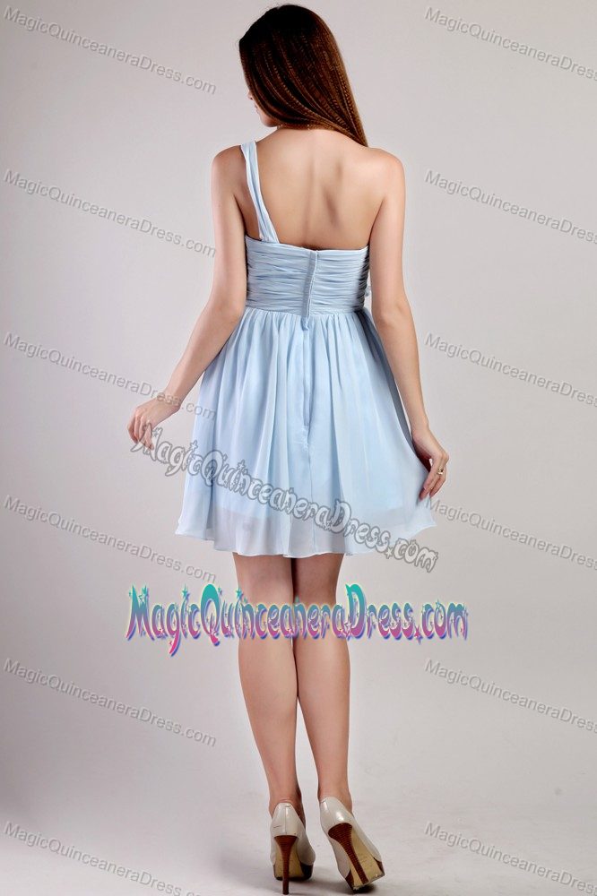 Light Blue One Shoulder Mini-length Chiffon Quince Dama Dresses in Federal Way
