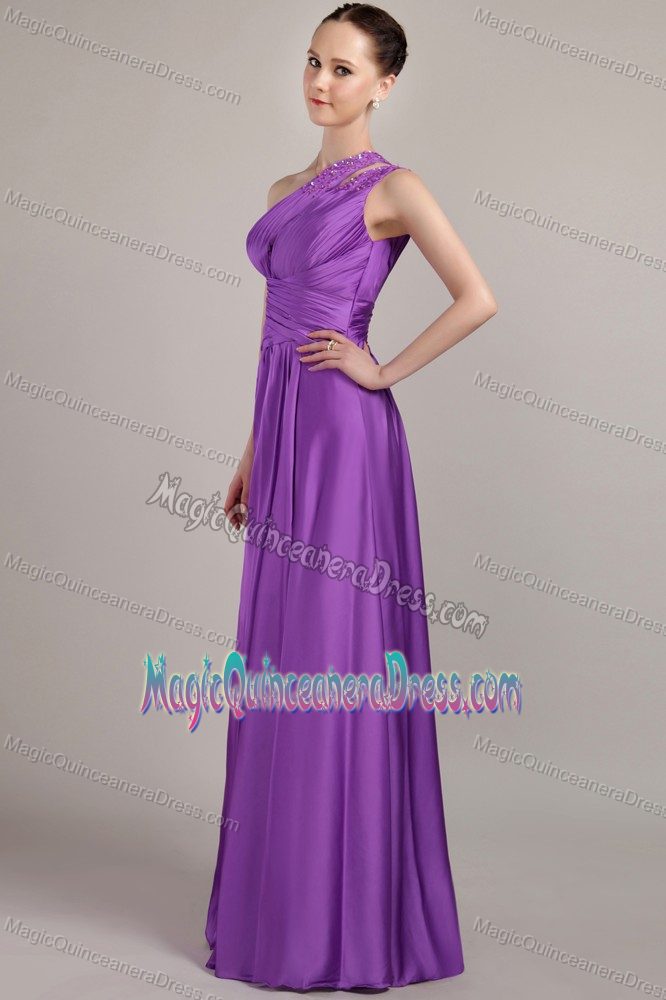 Purple One Shoulder Beading Dama Dress For Quinceanera in Calama Chile