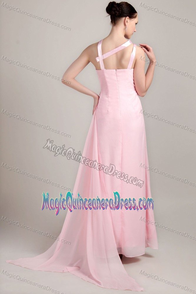 Baby Pink Asymmetrical Chiffon Dama Dress For Quinceanera in Taltal Chile
