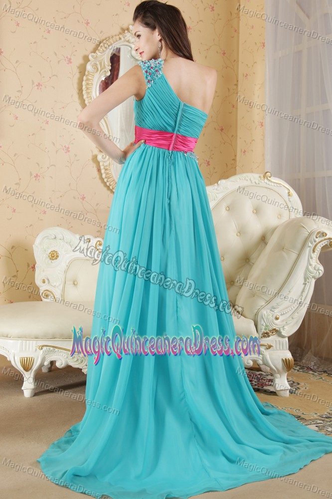 Teal Empire One Shoulder Ruches and Beading Dama Dress in Mejillones Chile