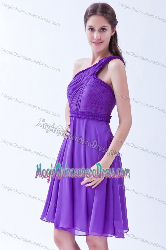 Alto Hospicio Chile Purple One Shoulder Ruches Dama Dress For Quinceanera