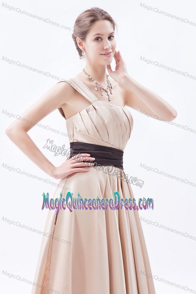 Arjona Colombia Champagne One Shoulder Ruches Dama Dress For Quinceanera