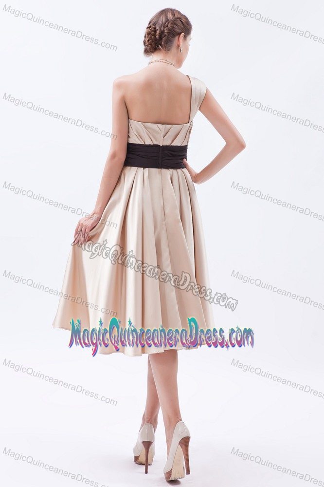Arjona Colombia Champagne One Shoulder Ruches Dama Dress For Quinceanera