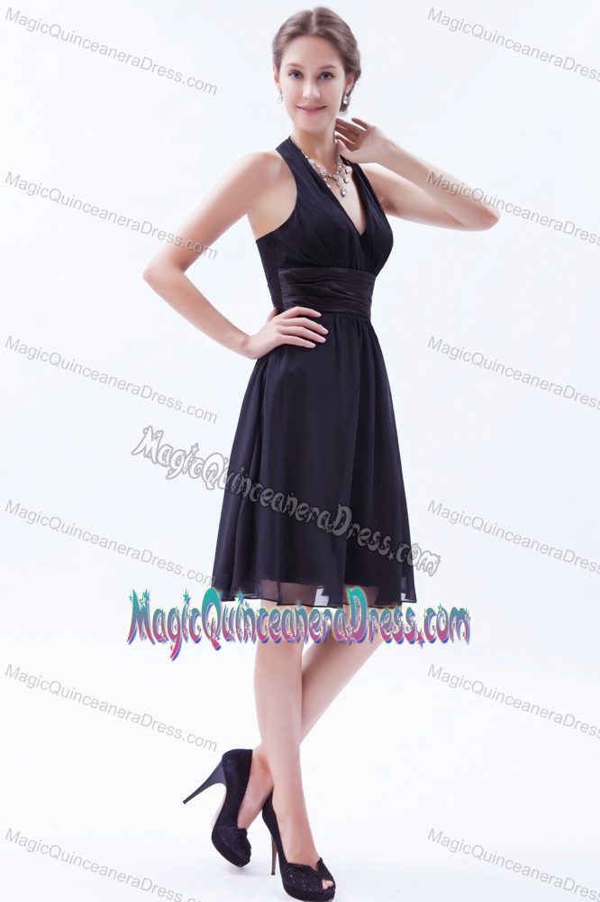 Black Empire Halter Ruches Dama Dress For Quinceanera in Uribia Colombia