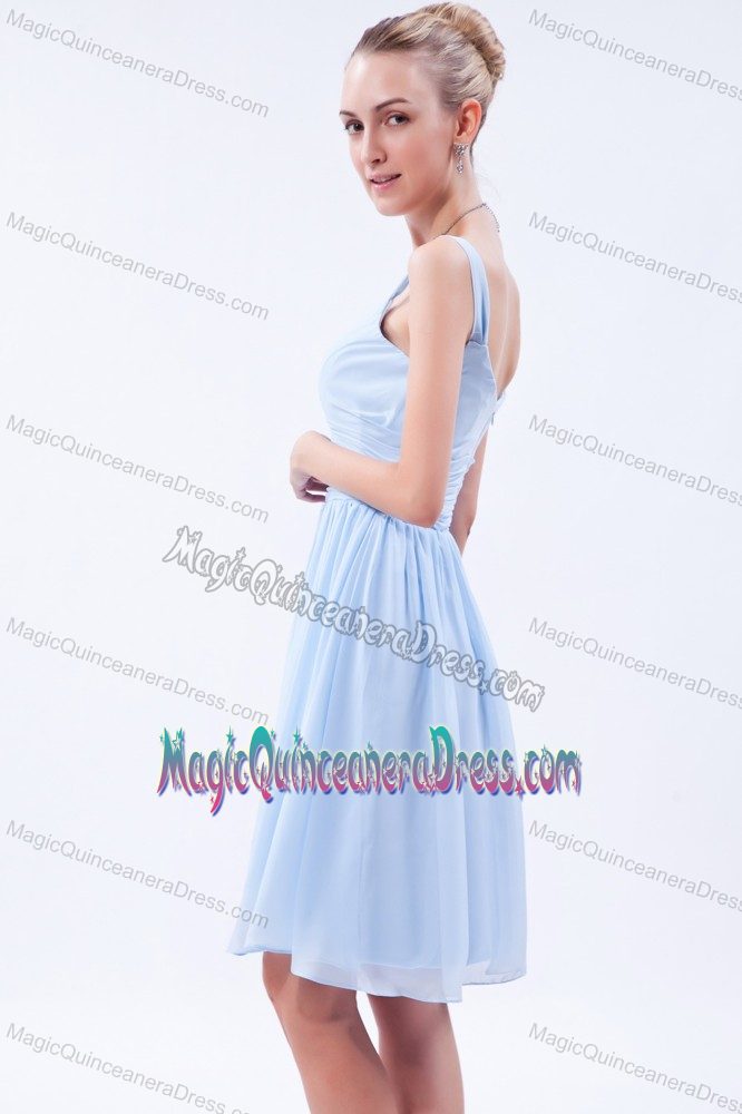 Baby Blue Straps Ruches Dama Dress For Quinceanera in Tunja Colombia