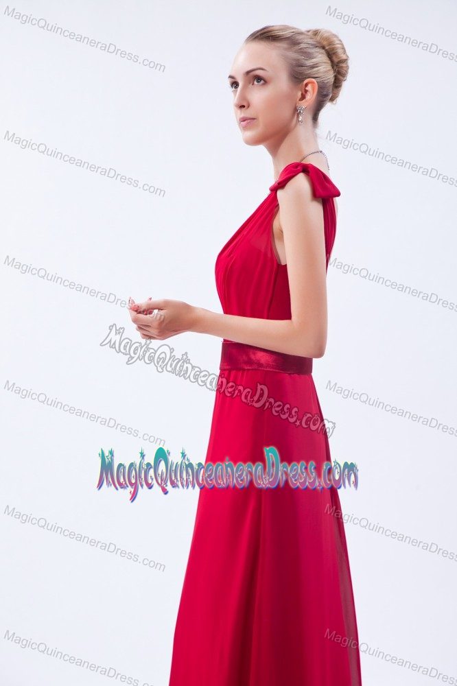 One Shoulder Red Column Dama Dress in Villavicencio Colombia with Ruches