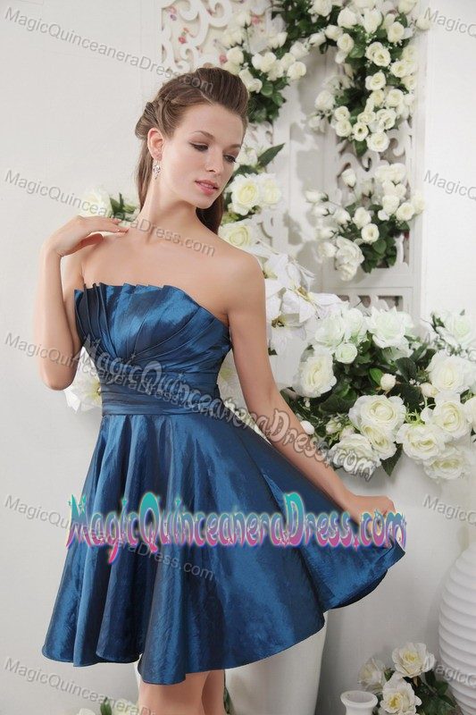 Navy Blue Strapless Ruches Dama Dress For Quinceanera in Barbosa Colombia