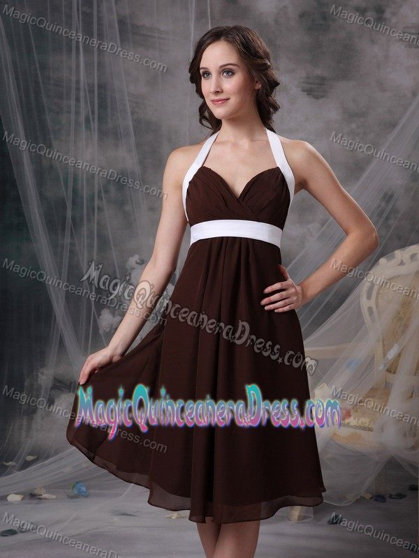 Brown Column Halter Ruches Dama Dress For Quinceanera in Baranoa Colombia