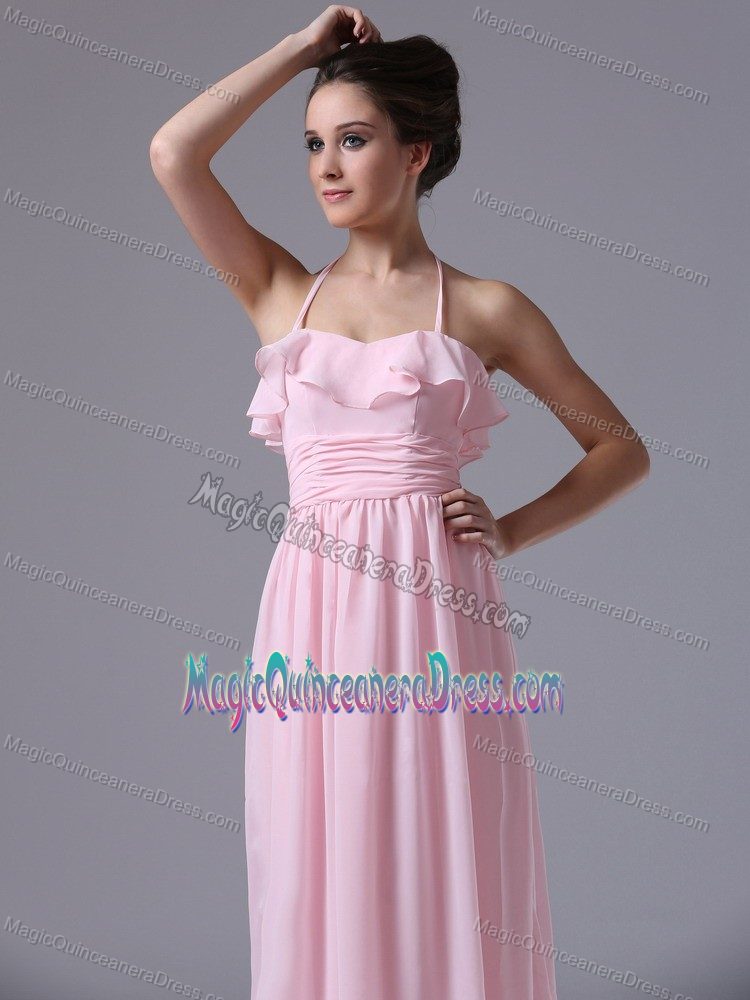 Valledupar Colombia Halter Pink Dama Dress For Quinceanera with Ruches
