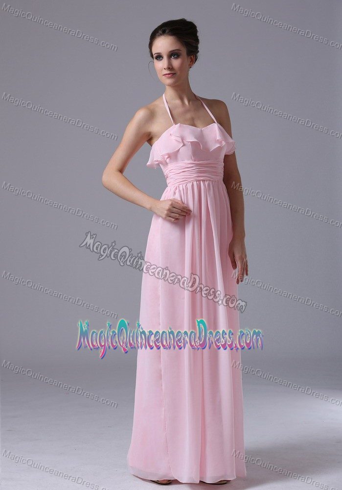 Valledupar Colombia Halter Pink Dama Dress For Quinceanera with Ruches