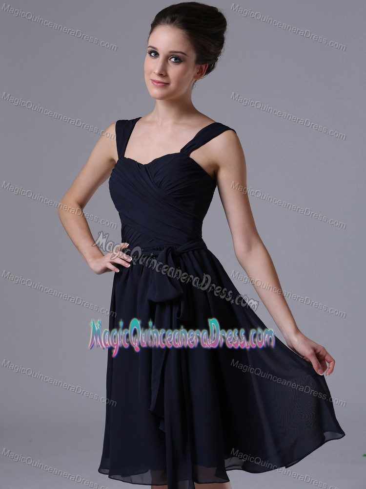 Navy Blue Straps Ruched Dama Dress For Quinceanera in Manizales Colombia