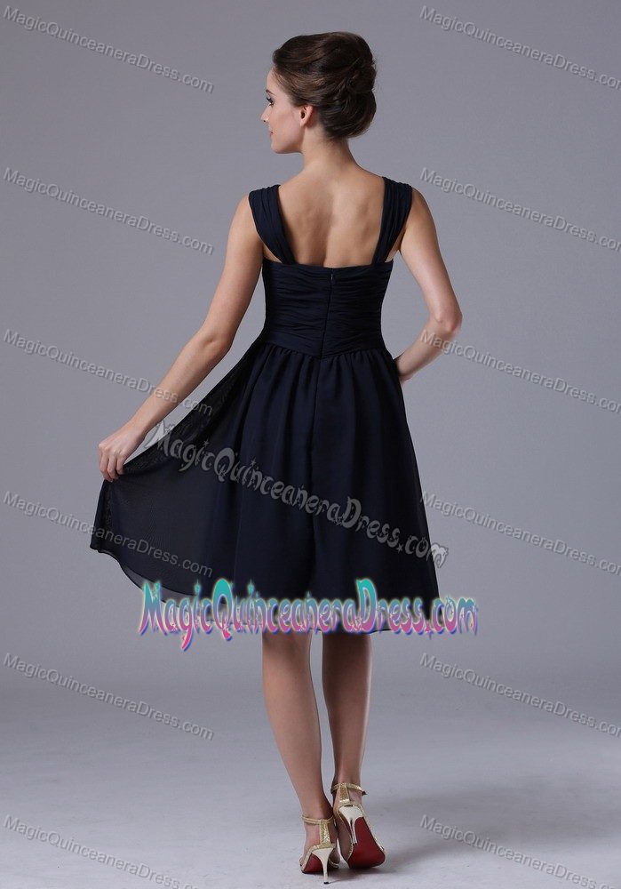 Navy Blue Straps Ruched Dama Dress For Quinceanera in Manizales Colombia