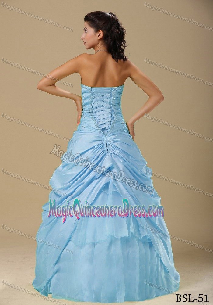 Lovely Sweetheart Full-length Sweet 15 Dresses with Flowers in Baby Blue