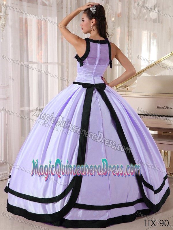 Simple Lilac and Black Bateau Floor-length Quinceanera Gowns in Addison