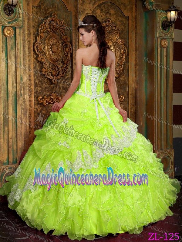 Bright Yellow Full-length Quinces Dress with Appliques and Ruffles in Elgin