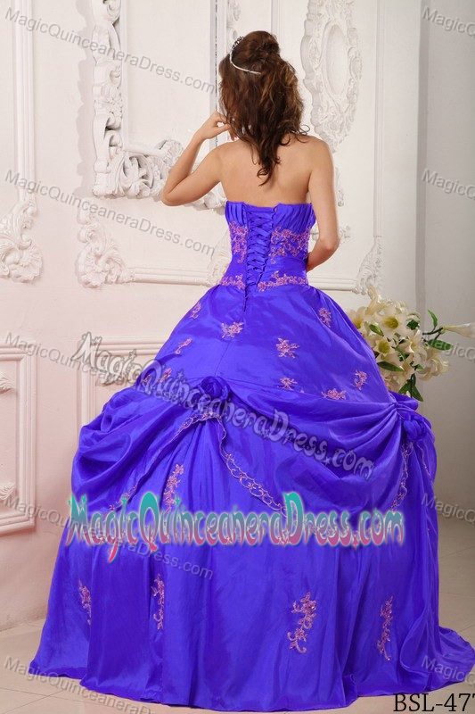Pretty Ruched Strapless Blue Long Quinces Dresses with Appliques in Troy