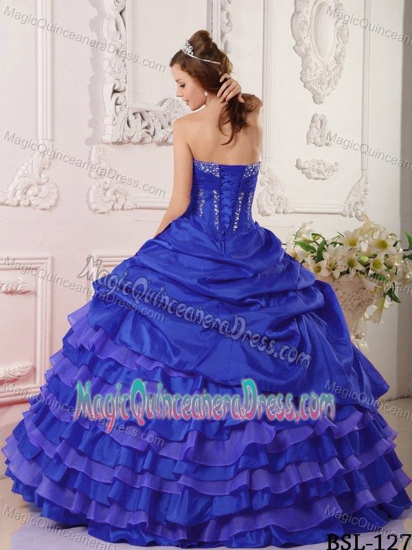 Royal Blue Strapless Full-length Quinceanera Dress with Pick-ups and Beading