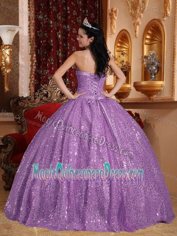 Strapless Purple Sequins Over Skirt Full-length Quinceanera Gown in Orem