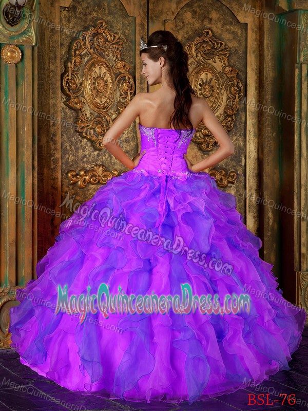 Special Purple Beaded Sweetheart Full-length Quinces Dresses with Ruffles