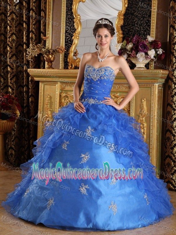 Blue Sweetheart Floor-length Sweet 16 Dresses with Ruffles and Appliques