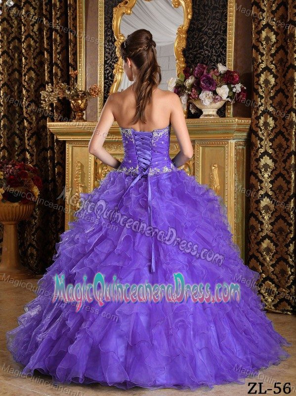 Sweetheart Purple Long Quinces Dress with Appliques and Ruffles in Toledo