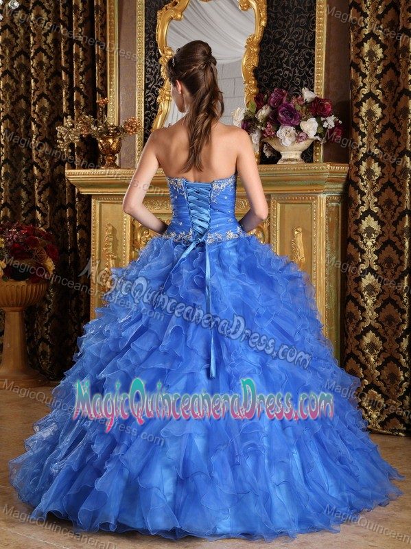 Blue Sweetheart Floor-length Sweet 16 Dresses with Ruffles and Appliques