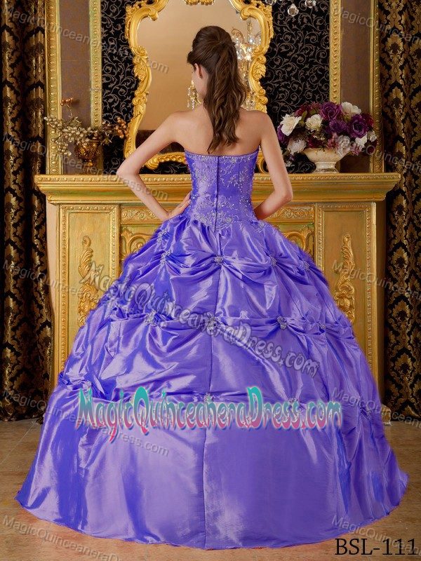 Modest Purple Halter Long Quinces Dresses with Pick-ups and Embroidery