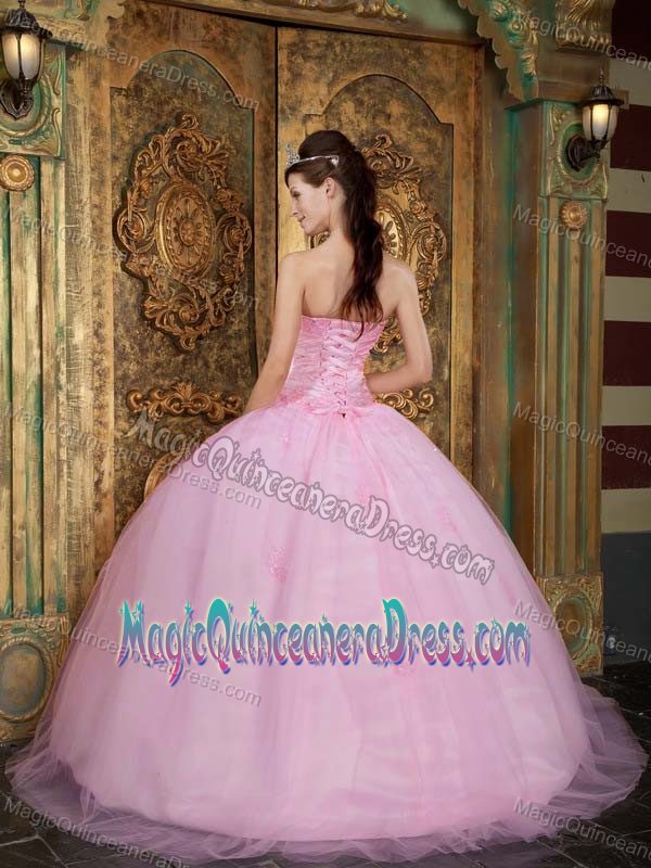 Lovely Baby Pink Sweetheart Long Dress For Quinceanera with Appliques