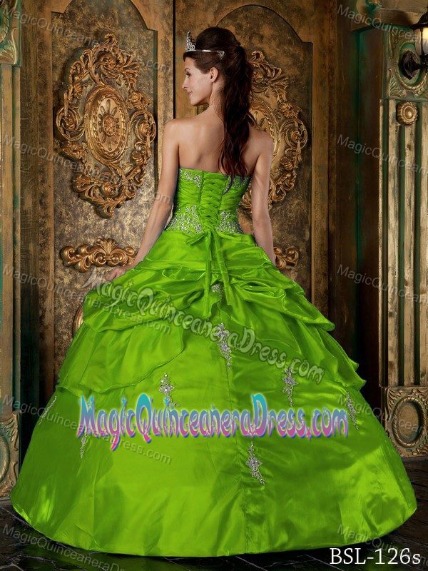 Spring Green Beaded Sweetheart Full-length Quince Dresses with Pick-ups
