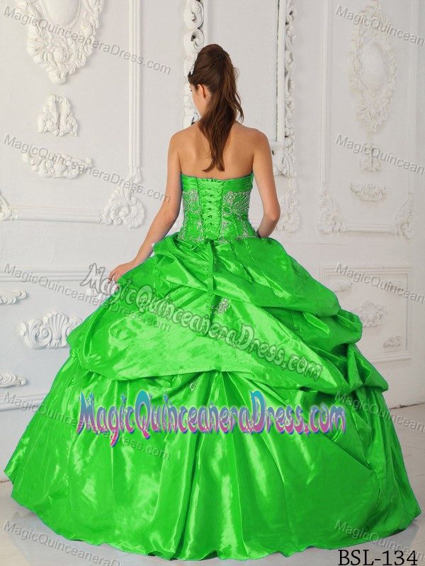 Sweetheart Green Floor-length Quinces Dresses with Appliques and Pick-ups