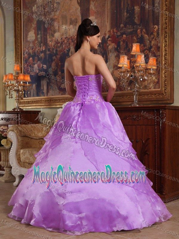 Lavender Beaded Sweetheart Floor-length Sweet Sixteen Dress with Flower