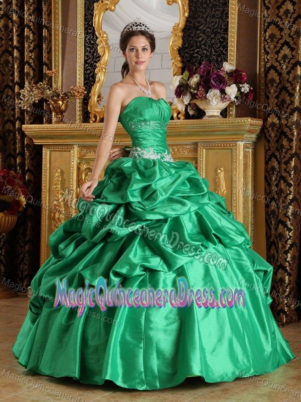 Pretty Lace-up Green Long Quinceanera Gowns with Pick-ups in Bethlehem