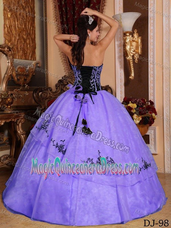 Appliqued Purple Strapless Floor-length Quinceanera Gown Dress in Cascade