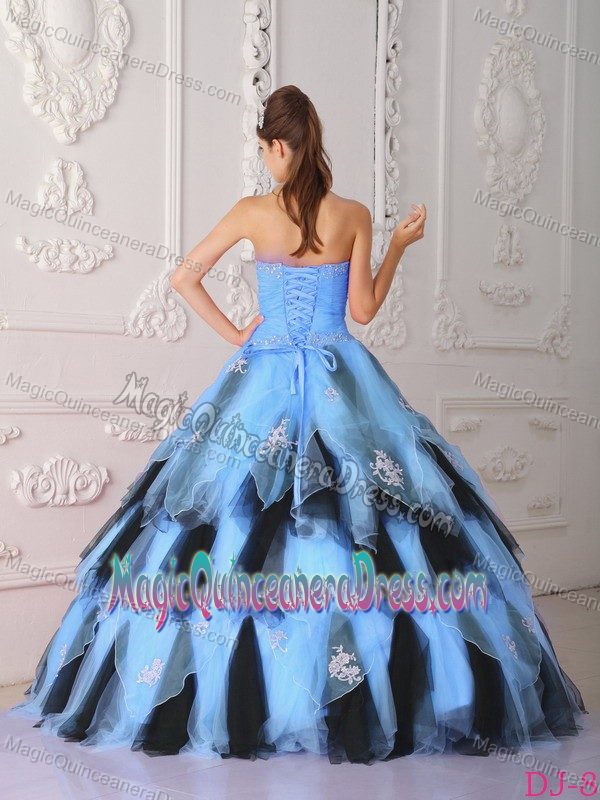Blue and Black A-Line Strapless Sweet Sixteen Dress with Appliques in Anita
