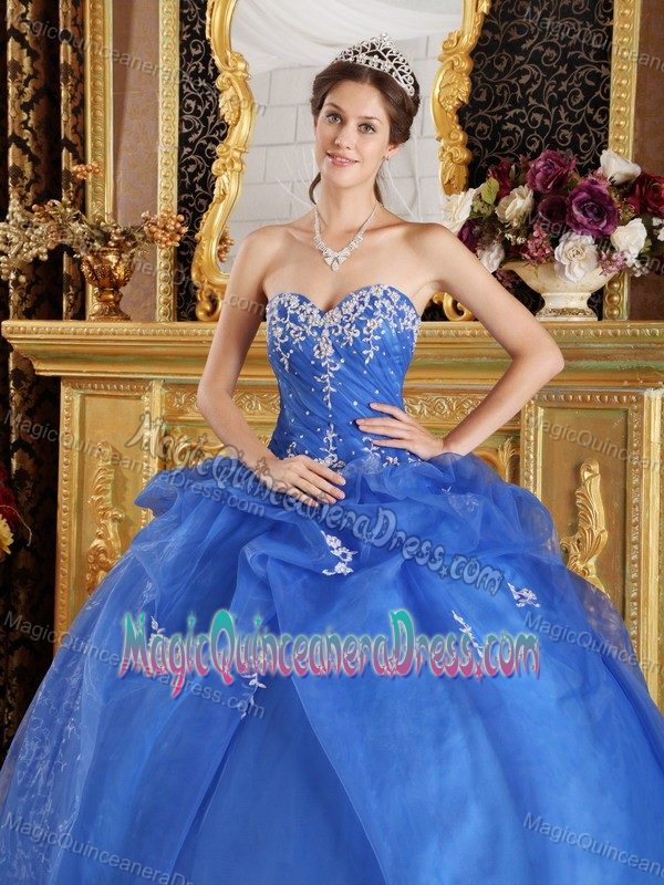 Blue Sweetheart Floor-length Quinceanera Dress with Appliques in Crandon