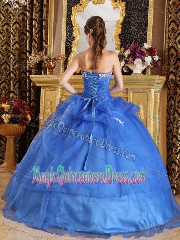 Blue Sweetheart Floor-length Quinceanera Dress with Appliques in Crandon