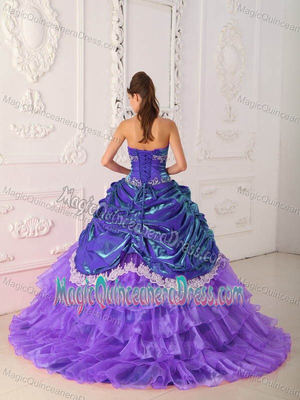 Strapless Floor-length Quinceanera Dress in Blue and Purple with Appliques