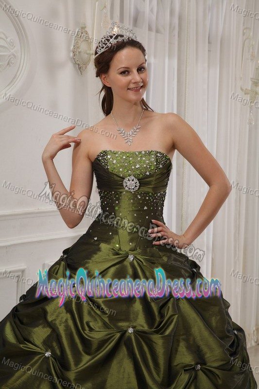 Strapless Princess Olive Green Quinceanera Dress with Pick-ups in Belmont