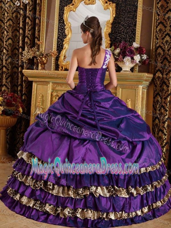 Ruffled One Shoulder Purple Quinceanera Dresses with Appliques in Beloit