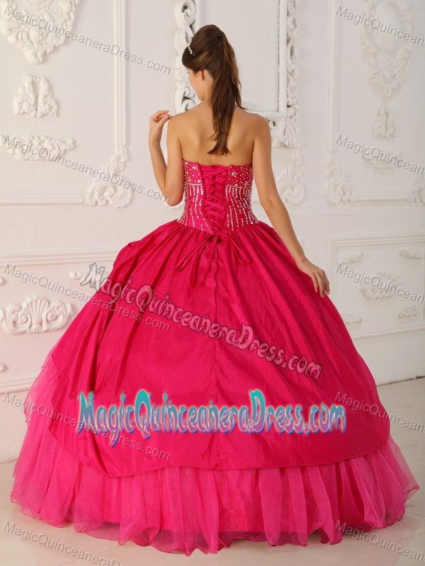 Hot Pink Strapless Floor-length Sweet 16 Dress with Appliques in Horicon