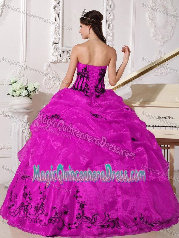 Hot Pink Strapless Floor-length Sweet 16 Dresses with Appliques in Edgar