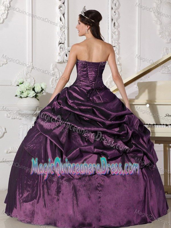 Strapless Floor-length Quinceanera Gown in Eggplant Purple with Ruches